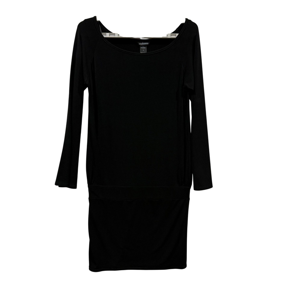 Moda International Black Long Sleeve Drop Waist Mini Dress Scoop Neck Small